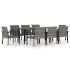 9 Piece Patio Dining Set Poly Rattan Gray - Grey