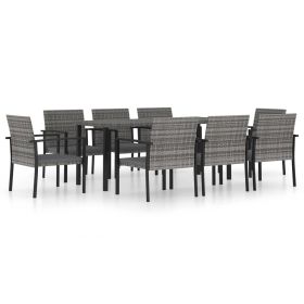 9 Piece Patio Dining Set Poly Rattan Gray - Grey