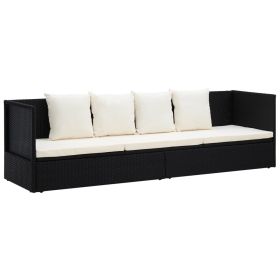 Patio Bed with Cushion & Pillows Poly Rattan Black - Black