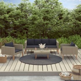 4 Piece Patio Lounge Set with Cushions Poly Rattan Beige - Beige