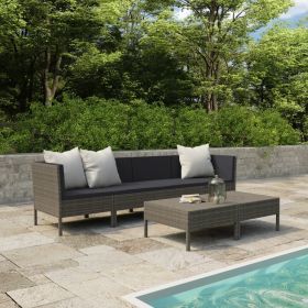 6 Piece Patio Lounge Set with Cushions Poly Rattan Gray - Grey