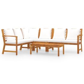 5 Piece Patio Lounge Set with Cushion Cream Solid Acacia Wood - Brown