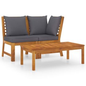 3 Piece Patio Lounge Set with Dark Gray Cushion Solid Acacia Wood - Brown