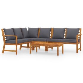 5 Piece Patio Lounge Set with Cushion Solid Acacia Wood - Brown