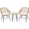 3 Pieces Rattan Furniture Set with Cushioned Chair Table - White