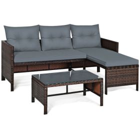 3 Pieces Outdoor Patio Corner Rattan Sofa Set - Gray