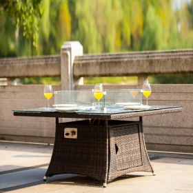 Brown Wicker Patio Firepit  Dining Table (Table Only) - Square