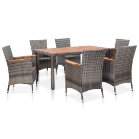 7 Piece Patio Dining Set with Cushions Poly Rattan Gray - Gray