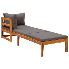 Sun Lounger with 1 Armrest Dark Gray Solid Acacia Wood - Grey