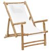 Deck Chair Bamboo and Canvas Cream White - White