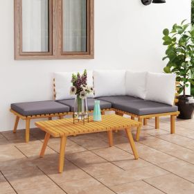 5 Piece Patio Lounge Set with Cushions Solid Acacia Wood - Brown