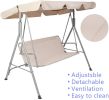 Bosonshop 3 Person Outdoor Porch Patio Swing Chair with Stand and Waterproof Canopy All Weather Resistant Swing Bench;  Beige - KM3450