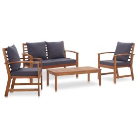 4 Piece Garden Lounge Set with Cushions Solid Acacia Wood - Grey