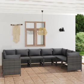 9 Piece Patio Lounge Set with Cushions Poly Rattan Gray - Grey