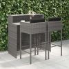 3 Piece Patio Bar Set with Cushions Poly Rattan Gray - Grey