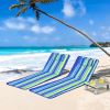 3 Pieces Beach Lounge Chair Mat Set 2 Adjustable Lounge Chairs with Table Stripe - Blue & Green