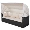 Outdoor Patio Rectangle Daybed with Retractable Canopy, Wicker Furniture Sectional Seating with Washable Cushions, Backyard, Porch - Beige