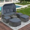 Outdoor Patio Furniture Set Daybed Sunbed with Retractable Canopy Conversation Set Wicker Furniture  - Gray