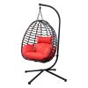 Outdoor Rattan Hanging Oval Egg Chair in Stock, 37"Lx35"Dx78"H (Red) - as Pic