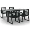 5 Piece Patio Dining Set Black PVC Rattan - Black