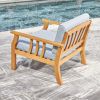 Kapalua Honey Nautical Curve Eucalyptus Wooden Outdoor Sofa Chair with Cushion - as Pic