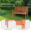 Two Person Solid Wood Garden Bench with Curved Backrest and Wide Armrest - as show