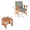 3 Pieces Solid Wood Outdoor Patio Sofa Furniture Set - Gray