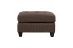 Living Room Furniture Tufted Ottoman Black Coffee Linen Like Fabric 1pc Ottoman Cushion Nail heads Wooden Legs - as Pic