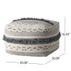 Kipling Large Contemporary Faux Yarn Pouf Ottoman, Ivory and Gray - as Pic