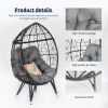 Outdoor Patio Wicker Egg Chair Indoor Basket Wicker Chair with Grey Cusion for Backyard Poolside - as Pic