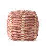 Rolodex Indoor Handcrafted Boho Water Resistant Cube Pouf, Red and Orange - as Pic