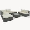 8-Pieces Outdoor Patio Furniture Sets, Garden Conversation Wicker Sofa Set, Single Sofa Combinable, Beige Cushions Gray Wicker - Beige