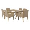 Outdoor Patio 7-Piece Dining Table Set All Weather PE Rattan Dining Set with Wood Tabletop and Cushions for 6; White - Brown