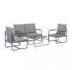 Outdoor Deep Seating Conversation Sofa Set, 4-Pieces Patio Metal Furniture with Light Gray Cushions - as Pic