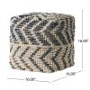 Freesia Boho Wool and Cotton Large Ottoman Pouf, White and Blue - as Pic