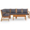 5 Piece Patio Lounge Set with Cushion Solid Acacia Wood - Brown