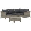 5 Piece Patio Lounge Set with Cushions Gray Poly Rattan - Gray