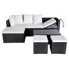 4 Piece Patio Lounge Set with Cushions Poly Rattan Black - Black