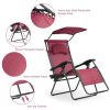 Folding Recliner Lounge Chair with Shade Canopy Cup Holder - Wine