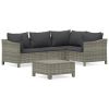 5 Piece Patio Lounge Set with Cushions Gray Poly Rattan - Gray