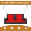 2-Person Patio Rattan Porch Swing with Cushions - Red