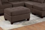 Living Room Furniture Tufted Ottoman Black Coffee Linen Like Fabric 1pc Ottoman Cushion Nail heads Wooden Legs - as Pic