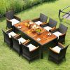 9 Pieces Rattan Patio Dining Set with Acacia Wood Table and Cushioned Chair - Mix gray