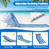 3 Pieces Beach Lounge Chair Mat Set 2 Adjustable Lounge Chairs with Table Stripe - Blue & Green