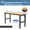 72'' Adjustable Multifunctional Workbench, Vietnamese Rubber Wood Top Heavy-Duty Workbench, 2000 LBS Load Capacity Thick Hardwood Worktable, equipped