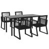 5 Piece Patio Dining Set Black PVC Rattan - Black