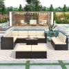 9 Piece Rattan Sectional Seating Group with Cushions and Ottoman, Patio Furniture Sets, Outdoor Wicker Sectional - Beige