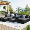 8-Pieces Outdoor Patio Furniture Sets, Garden Conversation Wicker Sofa Set, Single Sofa Combinable, Beige Cushions Gray Wicker - Gray