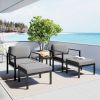 Outdoor Patio 5-piece Aluminum Alloy Conversation Set Sofa Set with Coffee Table and Stools for Poolside; Garden; Black Frame+Gray Cushion - Grey