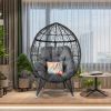 Outdoor Patio Wicker Egg Chair Indoor Basket Wicker Chair with Grey Cusion for Backyard Poolside - as Pic